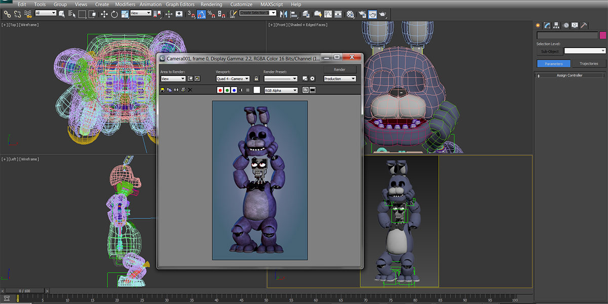 A behind-the-scenes image of a work-in-progress model of Bonnie pulling off his head. Notice the black bowtie, which is a leftover from the Freddy body template; further confirmed by Scott in his interview with Dawko. A behind-the-scenes image of a work-in-progress model of Bonnie pulling off his head. Notice the black bowtie, which is a leftover from the Freddy body template; further confirmed by Scott in his interview with Dawko.