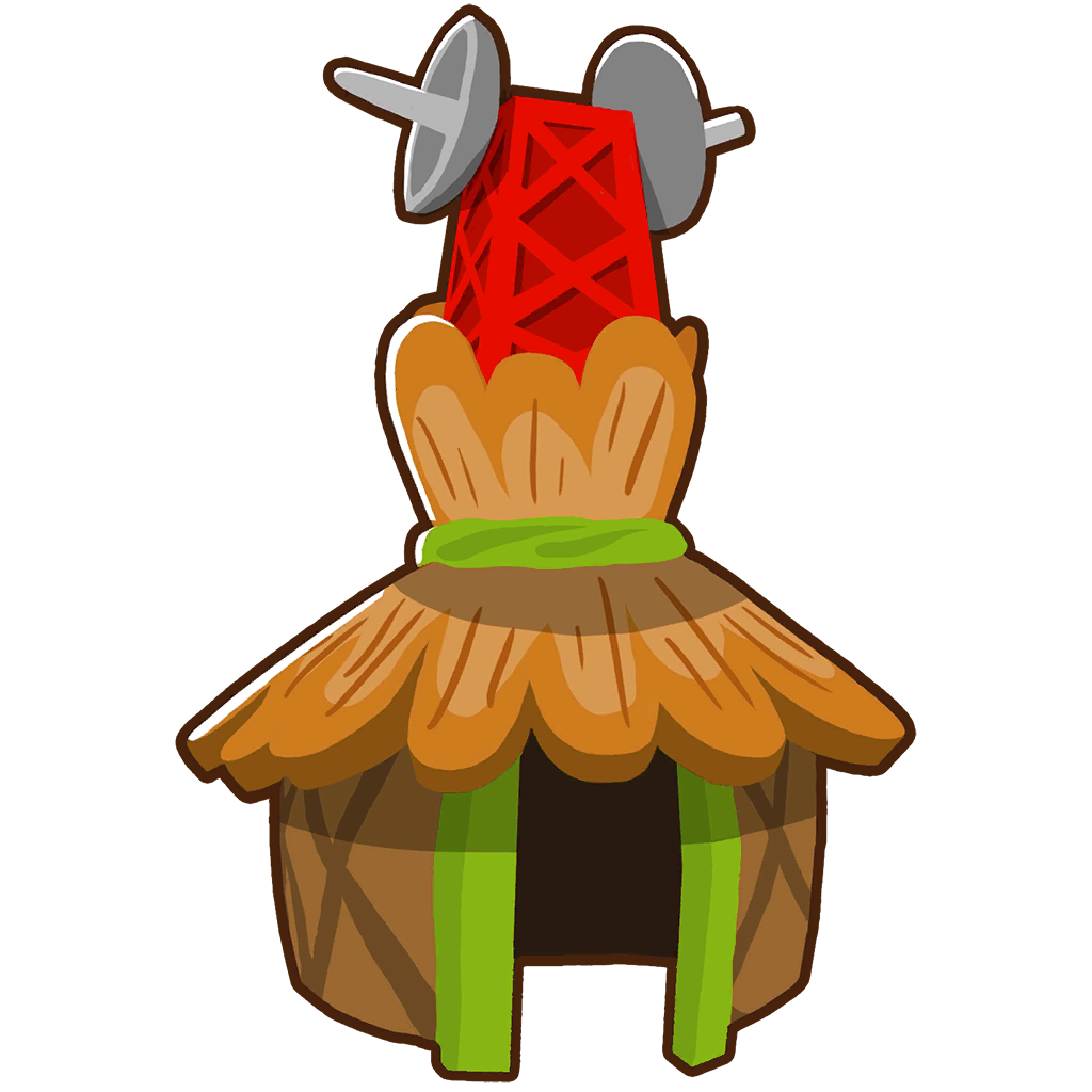 Unused version of 0-2-0 Monkey Village Tower Icon, shows some minor differences such as the radar base being red instead of grey, as well as having no campfire.