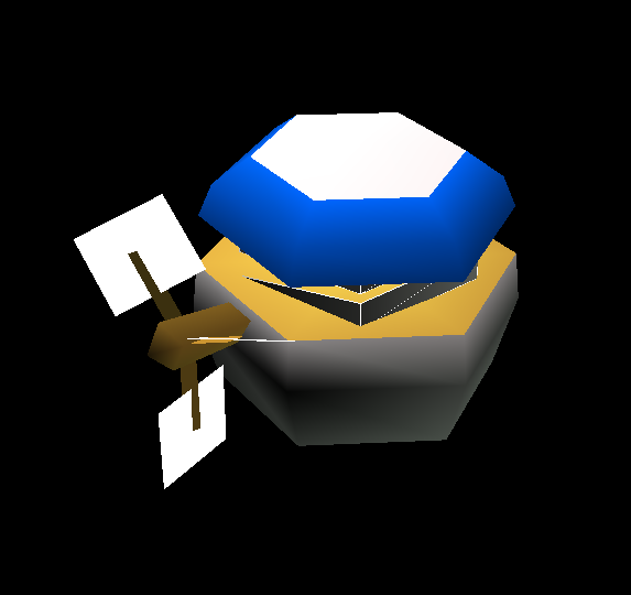 "BANEIWA" (Spring Rock), the infamous blue spring object. It has a yellow star in the middle of its spring cap, and a small propeller on its side with white fan blades that slowly spins around. This spring object is more sensitive to the player's touch than the common springs used in the game, as in the player has to literally jump onto the spring cap to be launched; touching its rock base part will do nothing.