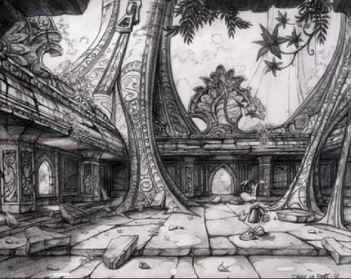 Rayman in the ruins of a temple. Rayman in the ruins of a temple.