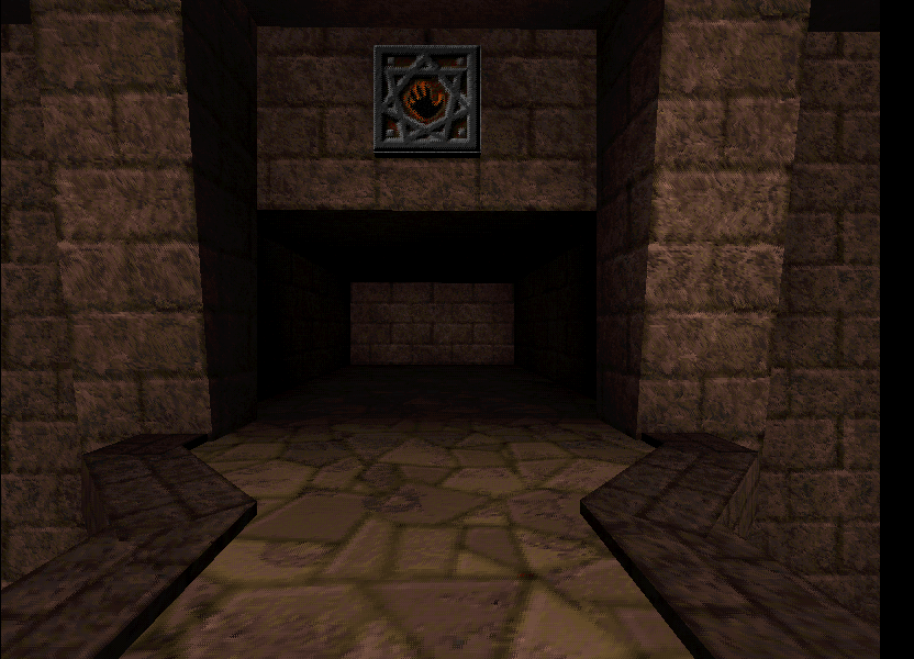 Hallway with the hand symbol over it. Hallway with the hand symbol over it.