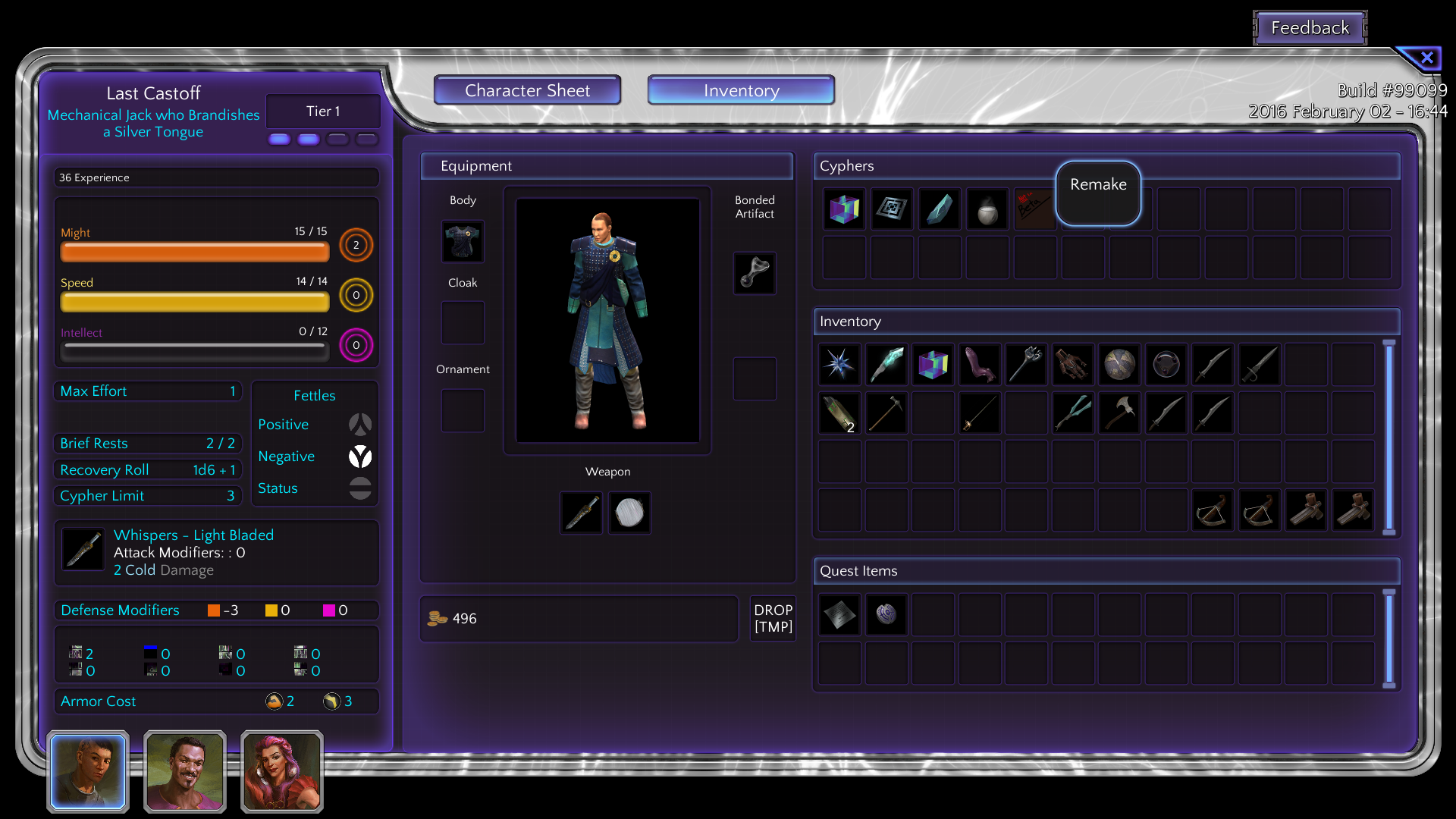 Last Castoff character sheet