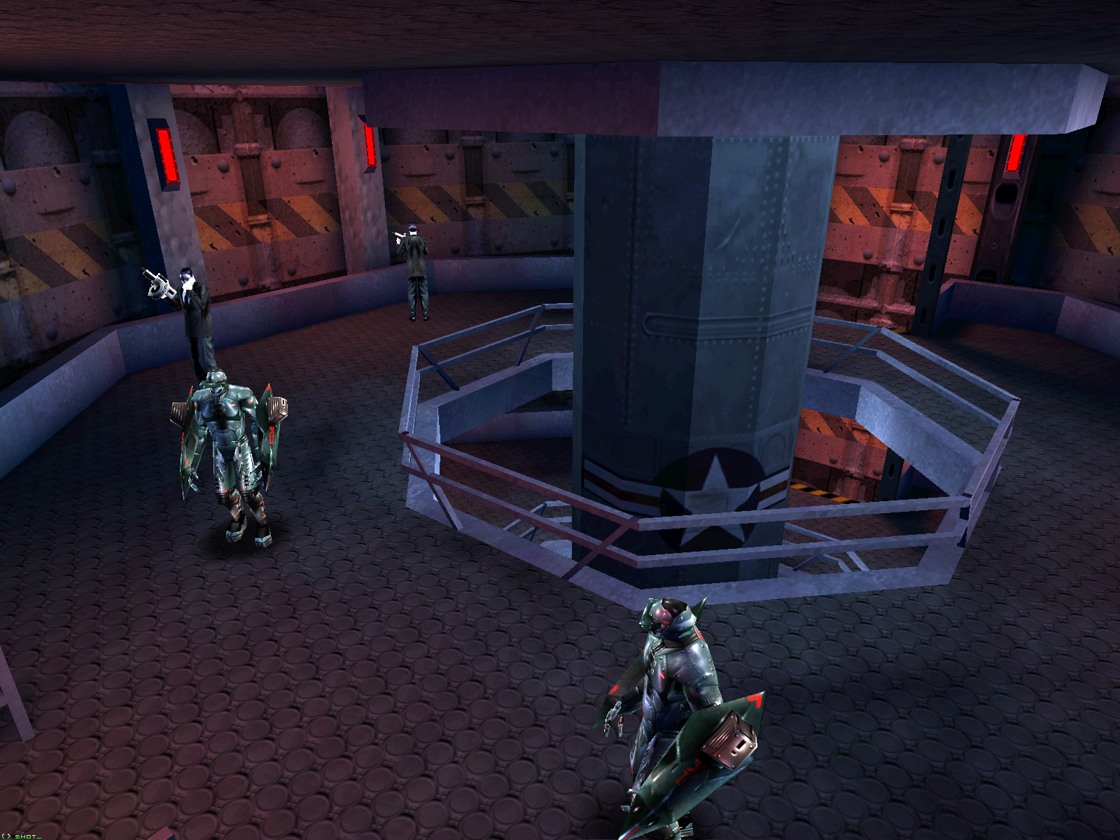 Missile silo, missing textures on background pillars.