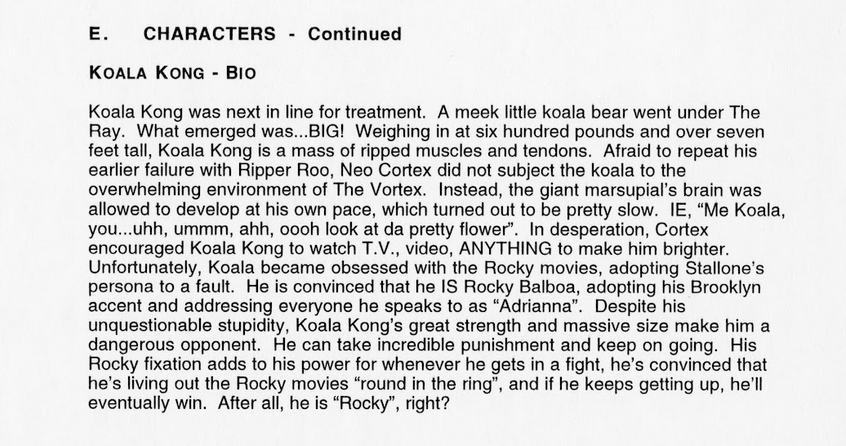 Koala Kong's character bio (May 1995).