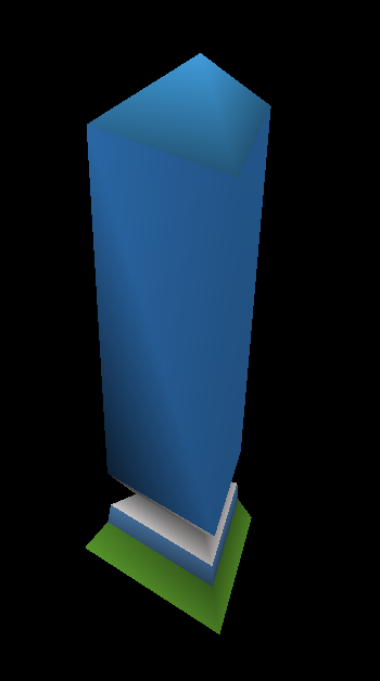 A dark-colored small tower of three arrows pointing upwards on each of its sides. The carved out section near its bottom uses a white texture. Used in Act 1.