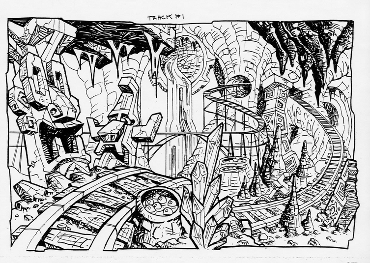 Concept art of an unused cave level. Concept art of an unused cave level.