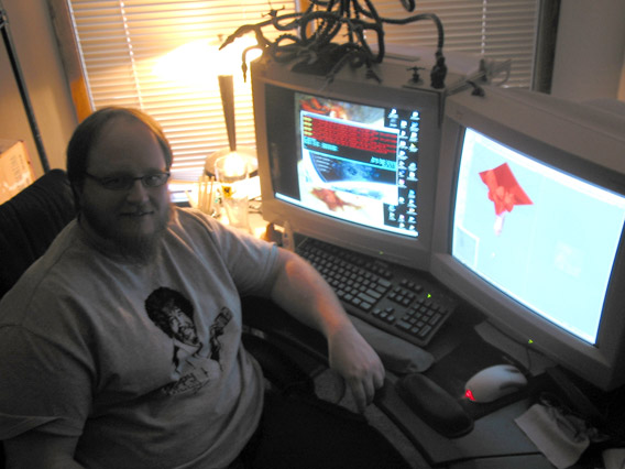 Here Shane Gurno, Human Head co-founder and modeler, taking a break from working on a model in Prey.