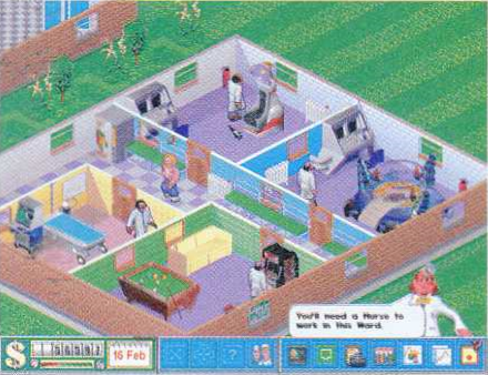 A near-final (February 1997) screenshot. There are still some minor differences, such as the icon above patients' heads. (Source: Génération 4 February 1997 page 60)