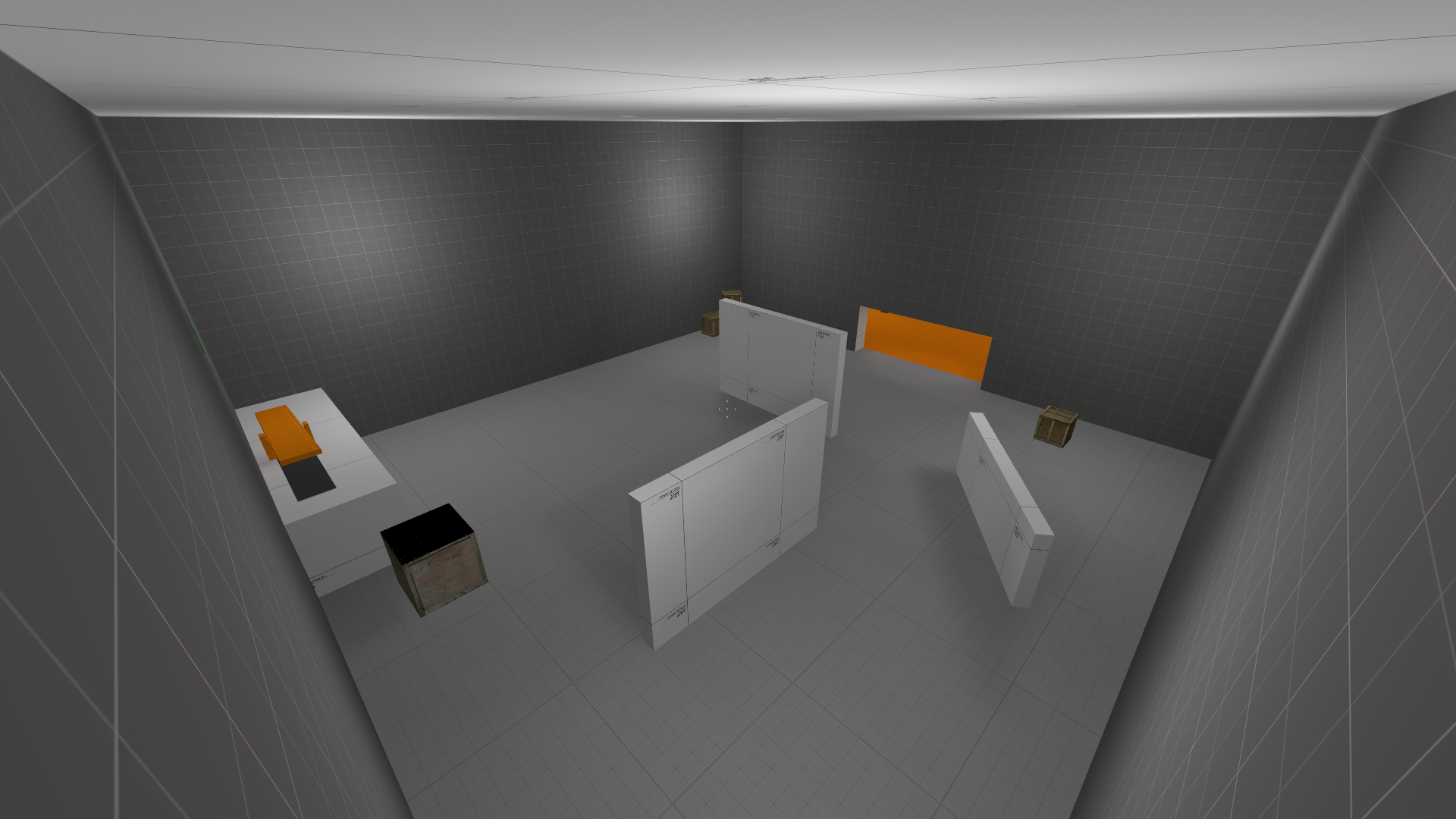 Overview of the second area, with gray dev textures instead of orange. Overview of the second area, with gray dev textures instead of orange.
