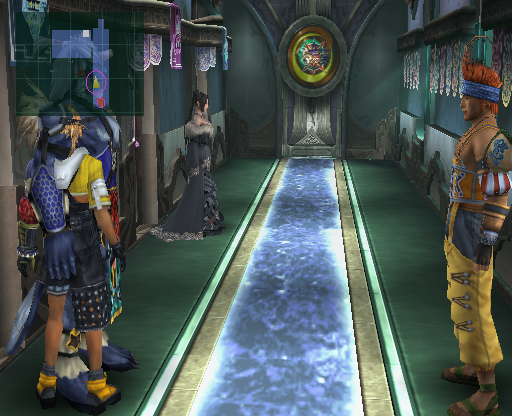 Wakka, Lulu and Kimahri outside the Auroch’s Locker Room. Yuna is off screen, below Kimahri. Wakka, Lulu and Kimahri outside the Auroch’s Locker Room. Yuna is off screen, below Kimahri.