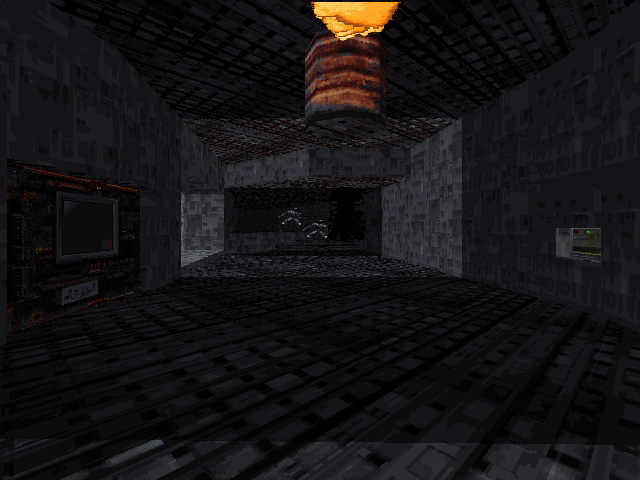 The left path's switch with a screen across from it and a turret between them. The left path's switch with a screen across from it and a turret between them.