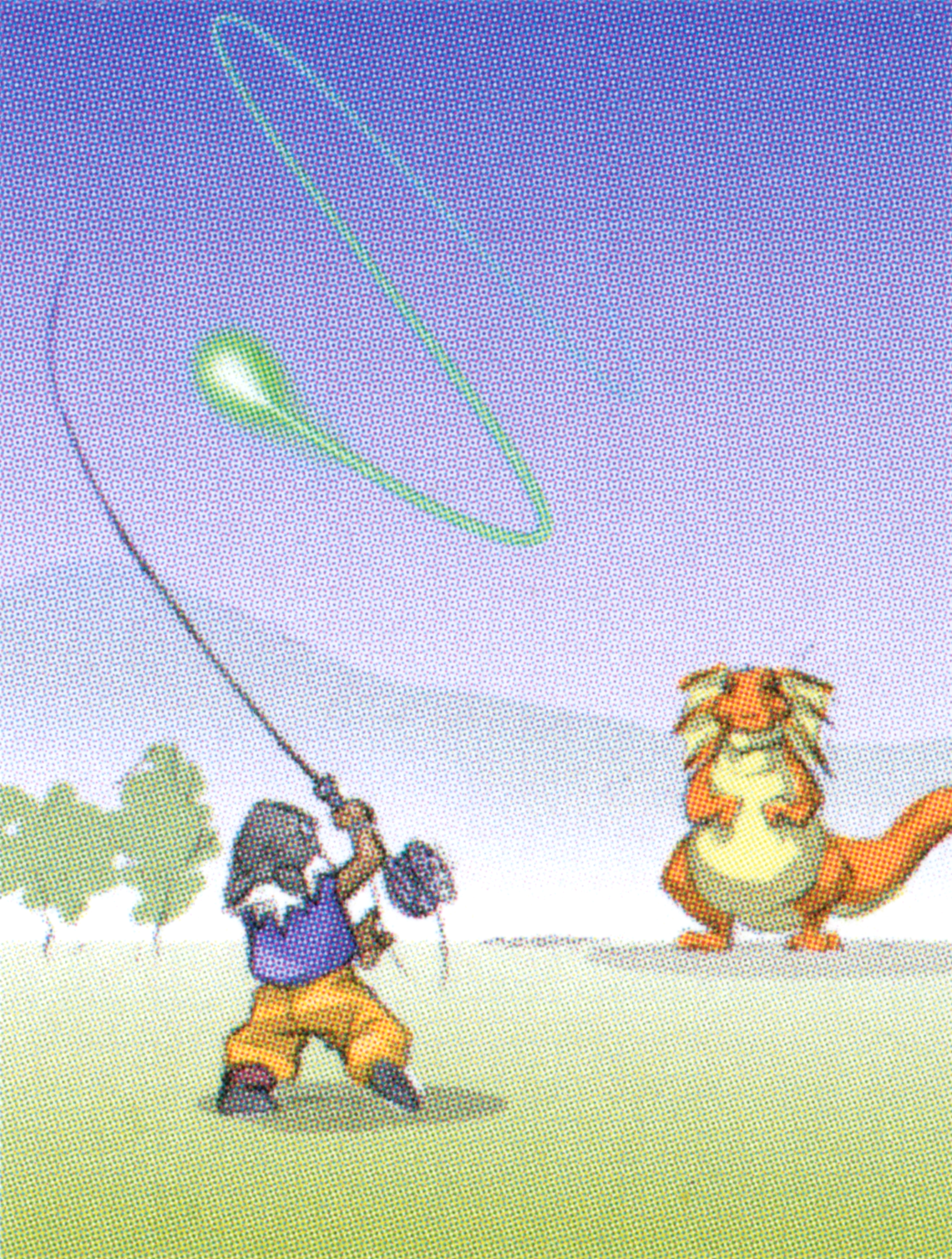Concept art showing the protagonist scouting a monster using a fishing rod. Concept art showing the protagonist scouting a monster using a fishing rod.