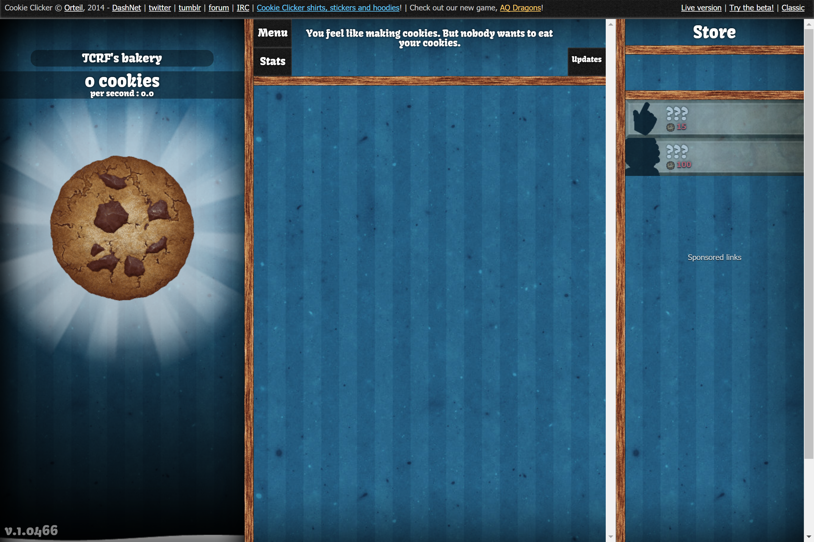 The main menu screen from version 1.0466.