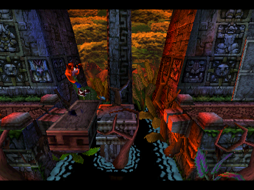 Crash about to land on the platform. Crash about to land on the platform.