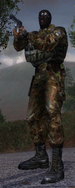 Wearing the soldier armor. Wearing the soldier armor.