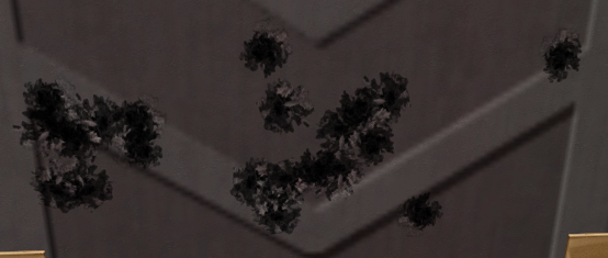 Pistol accuracy. The left bullet hole spread is with .50 Cal ammo, center is with Hollow ammo, and right is with Piercing ammo. This was shot at the first double doors found in !z1l1_1 with the player aligned against the door knob on the first door to the right of the double doors.