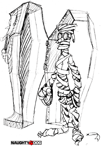 Sketch of a lab assistant as a mummy. Sketch of a lab assistant as a mummy.