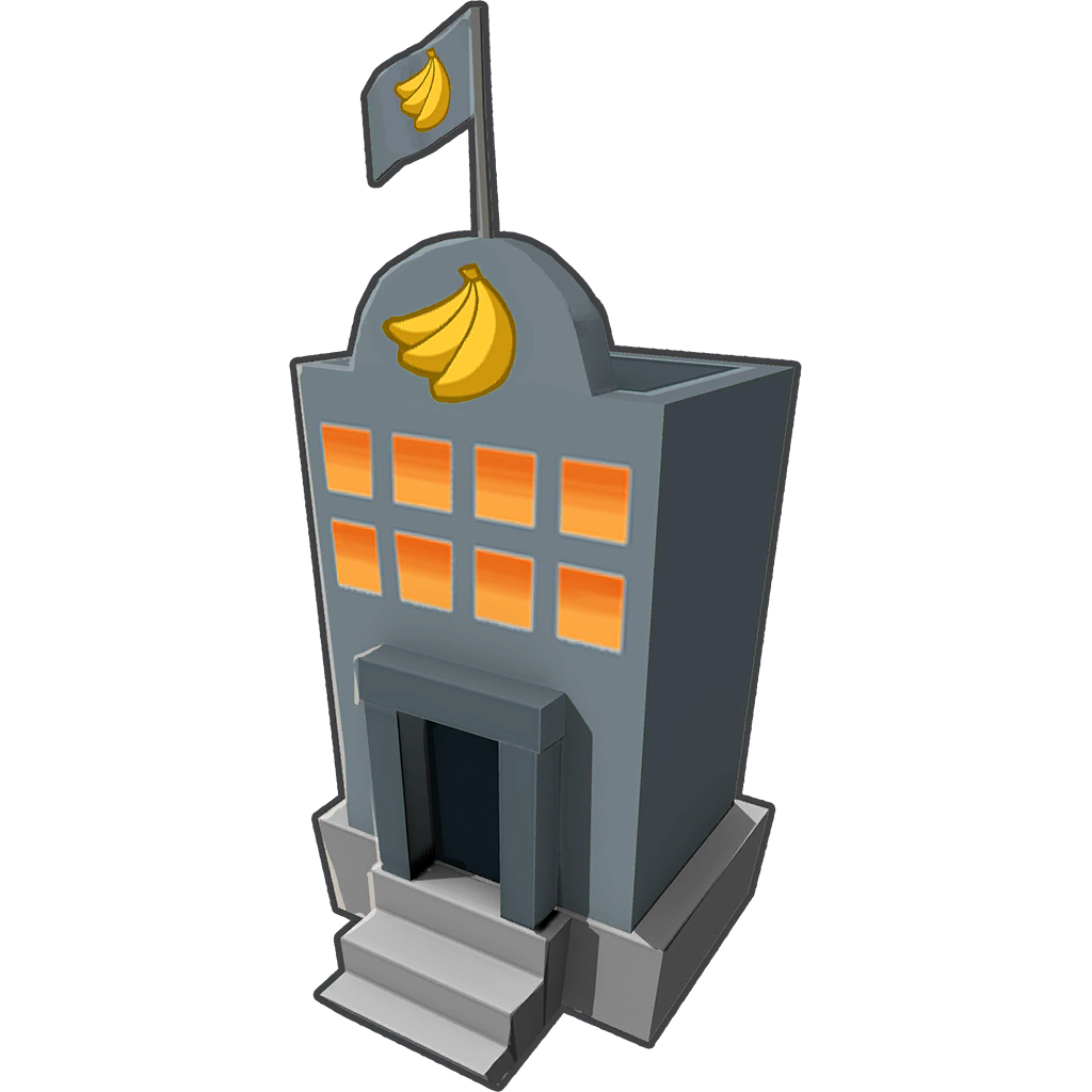 Unused version of 0-4-0 Banana Farm Tower Icon, shows a completely different design approach, such as the building being less polished, grey instead of blue, no pipe on top of the building, and a flag has been added to the top.