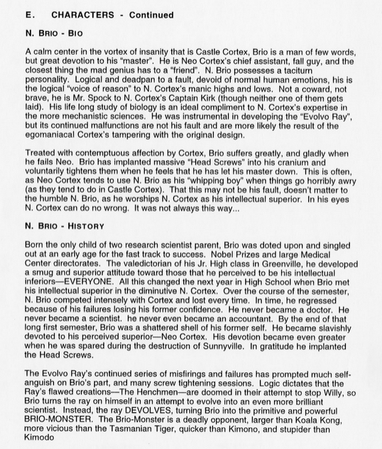 N. Brio's character bio (May 1995).
