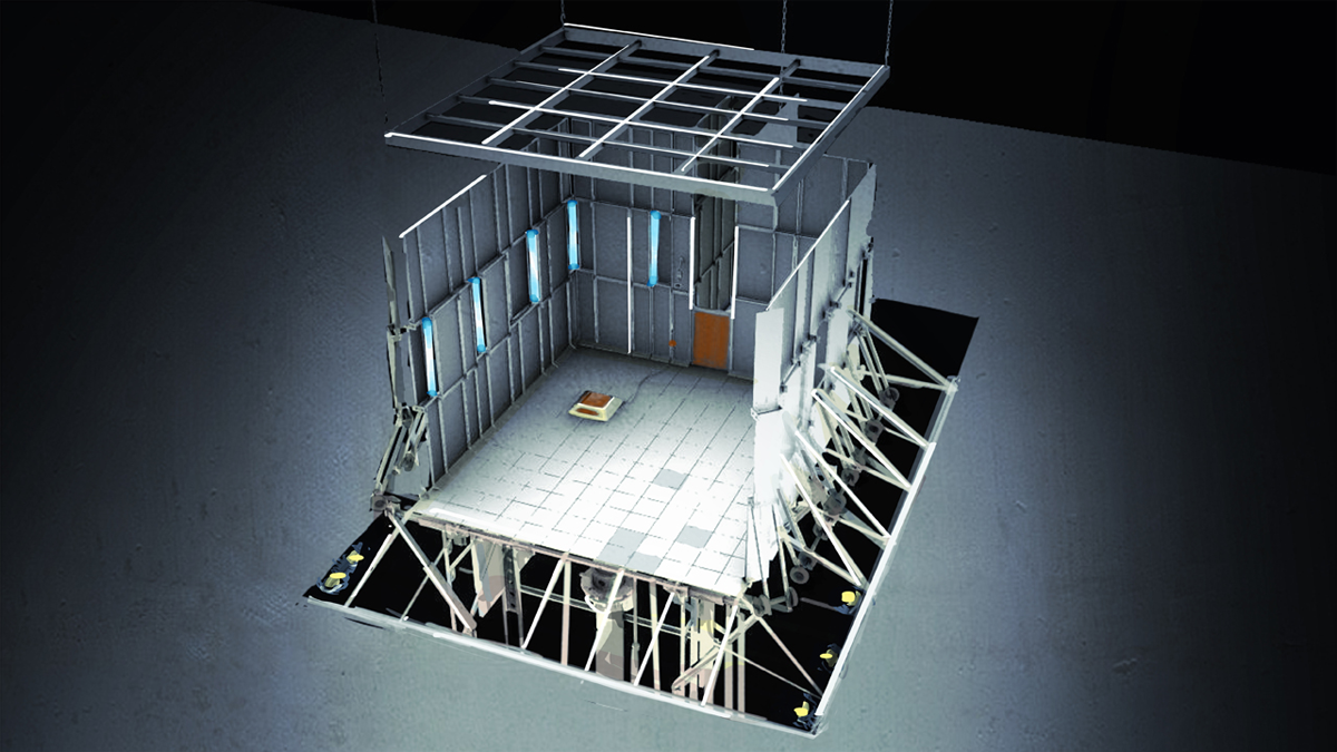 Concept art for test chamber 3. Interestingly depicts the earliest appearance of panel arms