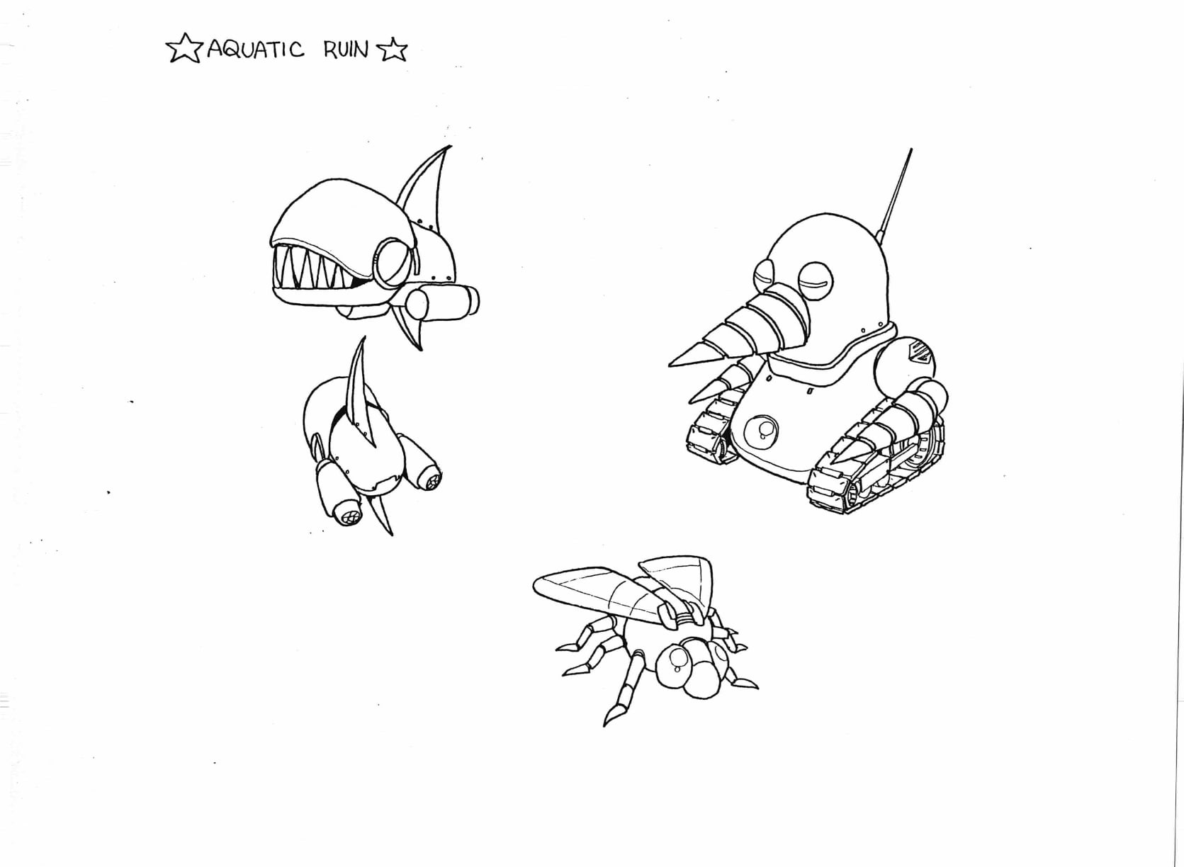 Aquatic Ruin Zone badniks (Chop Chop/Piranha, Whisp/Bun-bun, Grounder/Handrill). Aquatic Ruin Zone badniks (Chop Chop/Piranha, Whisp/Bun-bun, Grounder/Handrill).