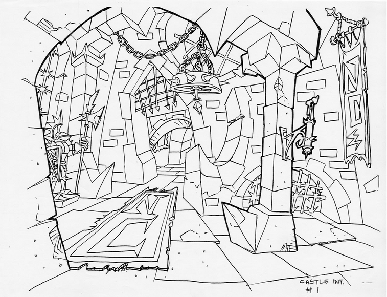 Concept art of a castle level. Concept art of a castle level.