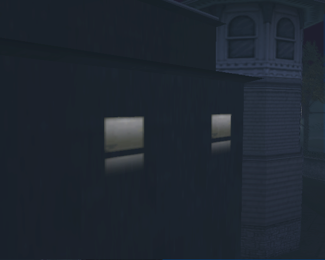 Two lights for non-existent windows on the left side of the house front of Tad's House garage. Two lights for non-existent windows on the left side of the house front of Tad's House garage.