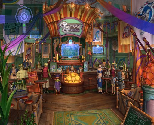Tidus behind the central structure in the cafe (his head and shoulders are visible on the left of the screen in the middle. Tidus behind the central structure in the cafe (his head and shoulders are visible on the left of the screen in the middle.