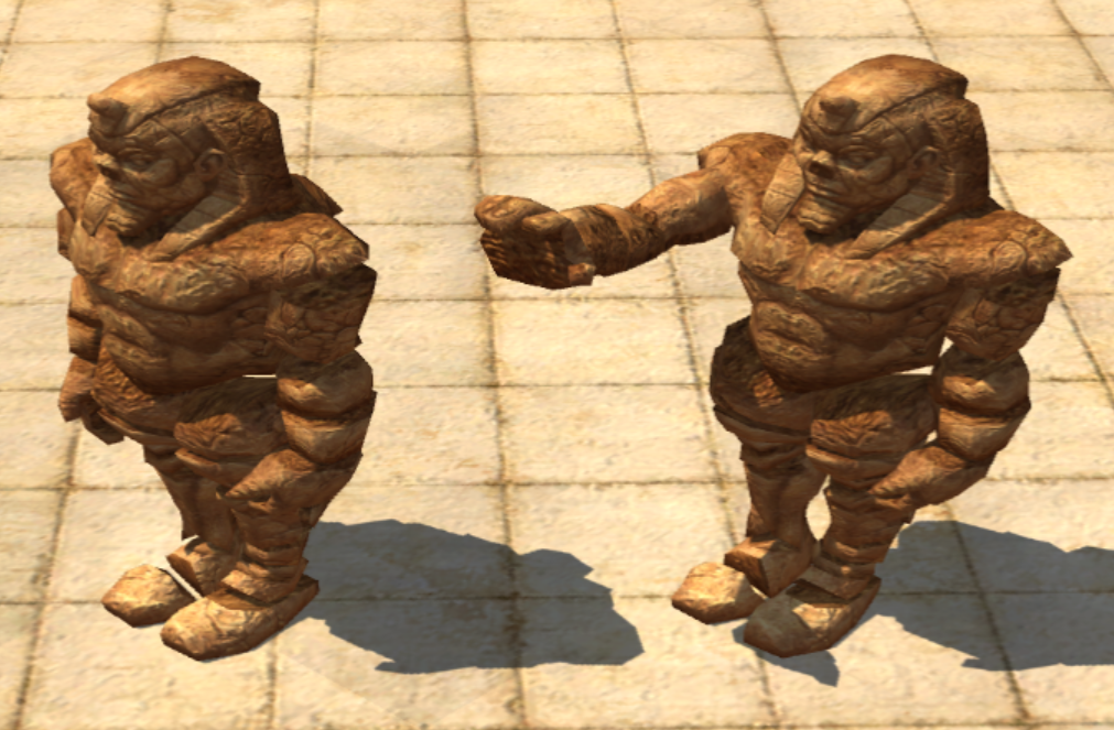 Two posing statues in the Editor