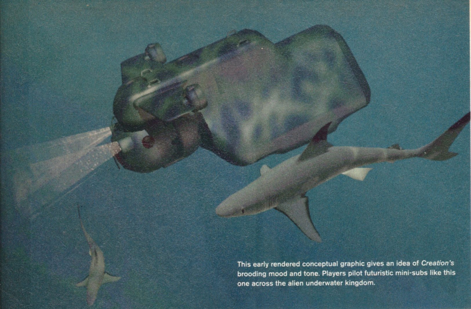 Early concept art with a different militaristic aesthetic to the final.