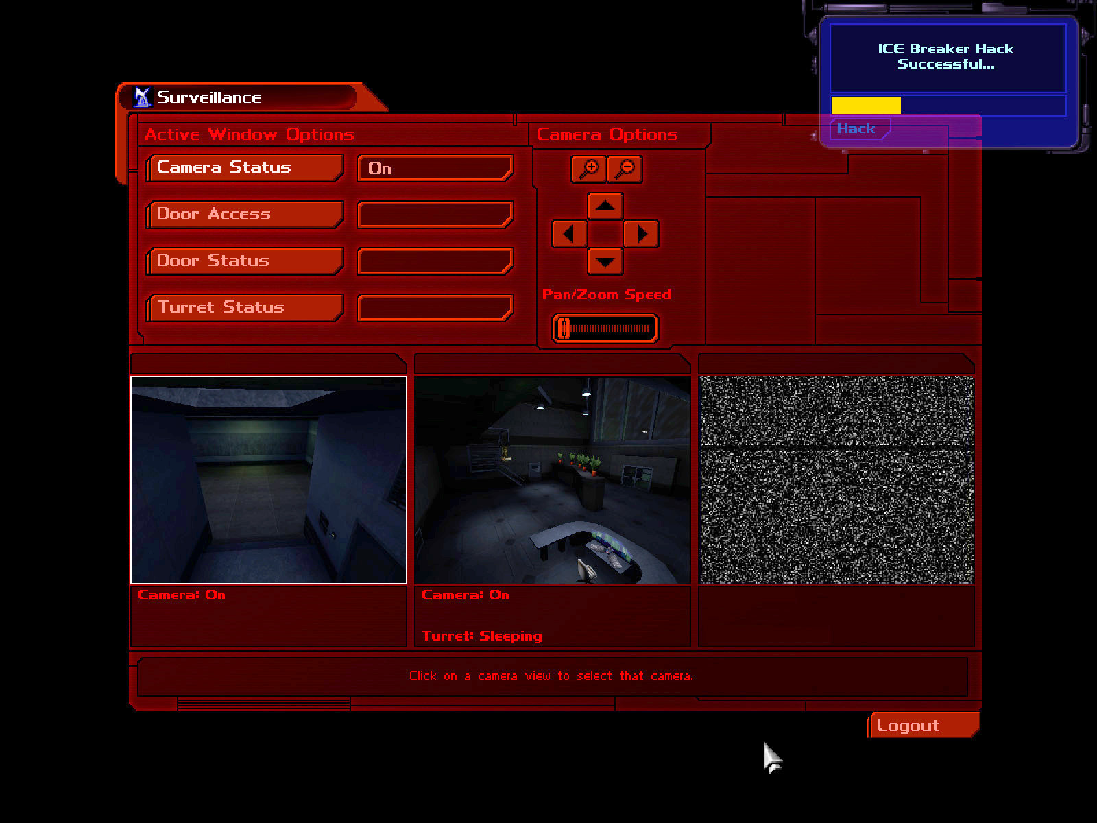 Ditto, camera titles missing, turret status "sleeping".