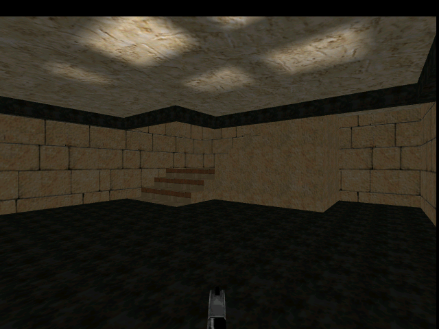 The area past the stairs.