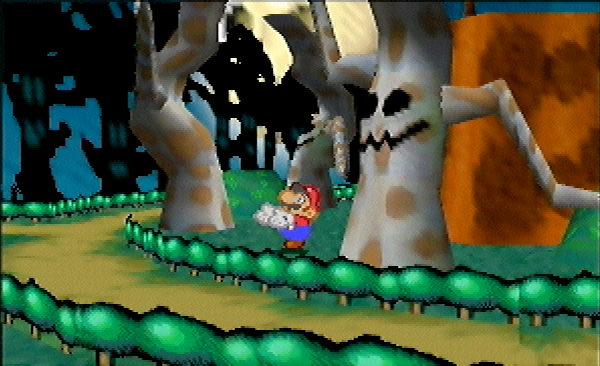 Mario is in a more detailed dark forest, seemingly about to receive something. The overall design looks very similar in concept to Forever Forest. Mario is in a more detailed dark forest, seemingly about to receive something. The overall design looks very similar in concept to Forever Forest.
