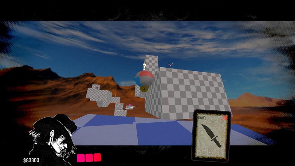 An early “chase” style level, which evolved into the chase level "Sacrifice" near the end of the game, notice the scrapped knife card.