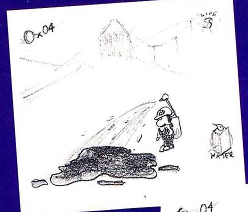 A sketch of Mario washing away Goop in Bianco Hills. A sketch of Mario washing away Goop in Bianco Hills.