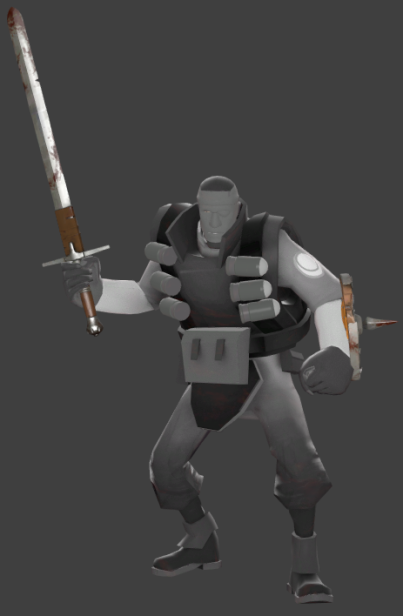 The Dark Knight, wielding the Eyelander & Chargin' Targe, meant as an potential example of what the c_bigsword and c_bigshield models could have been.