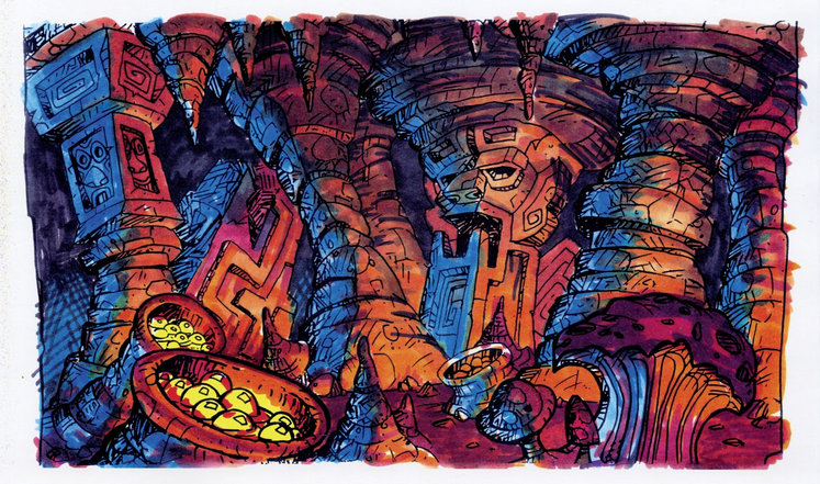 Concept art of an unused cave level (colored) Concept art of an unused cave level (colored)