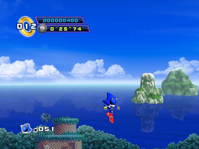 Metal Sonic after being launched from a swinging vine.
