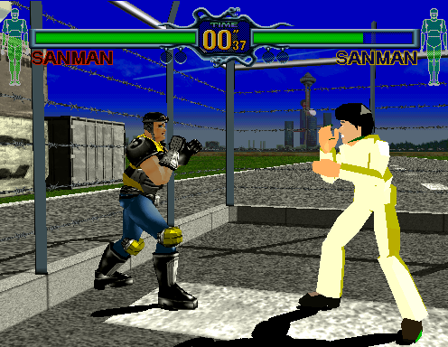 Katagiri in a fight against Sanman. Katagiri in a fight against Sanman.