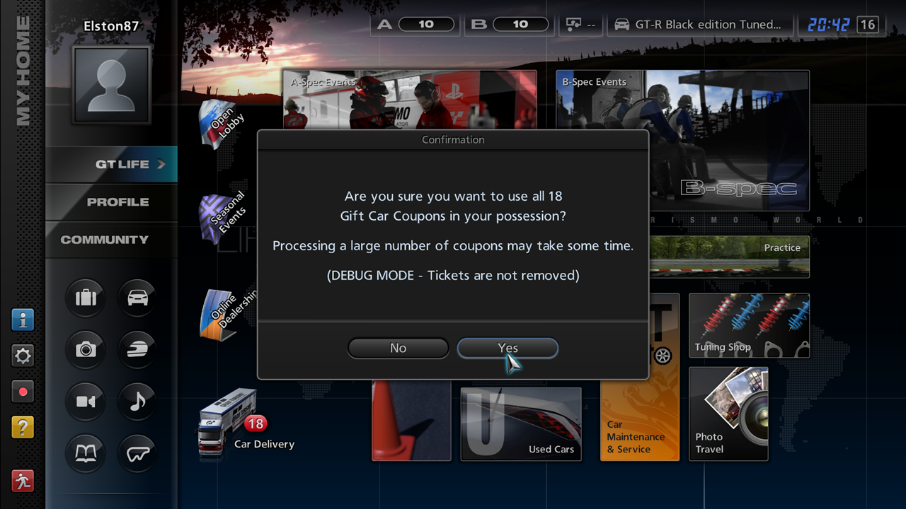 Redeeming Gift Car Coupons in QA Mode.