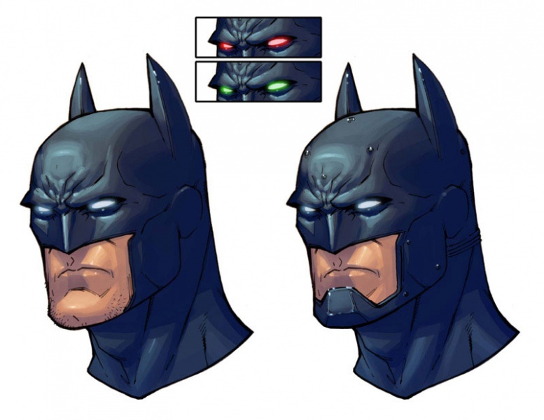 Concept art of Batman's vision and cowl.