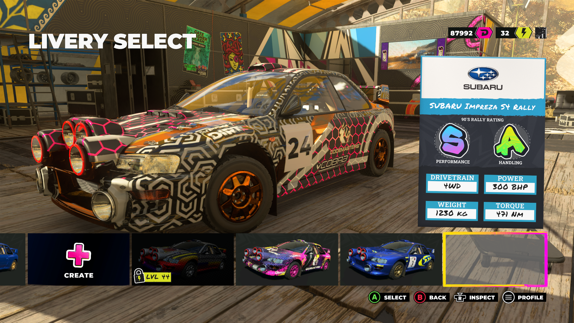 5th livery for the Impreza S4. Likely an earlier version of the Codemasters-themed livery present in the final game. 5th livery for the Impreza S4. Likely an earlier version of the Codemasters-themed livery present in the final game.