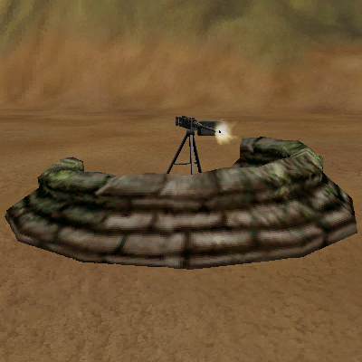 A high M2 mount with a ring of sandbags. A high M2 mount with a ring of sandbags.