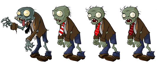 Werner's concept designs of the zombie, each one evolving further into the design we know today. He was told to tune down the original design as to not be too frightening.