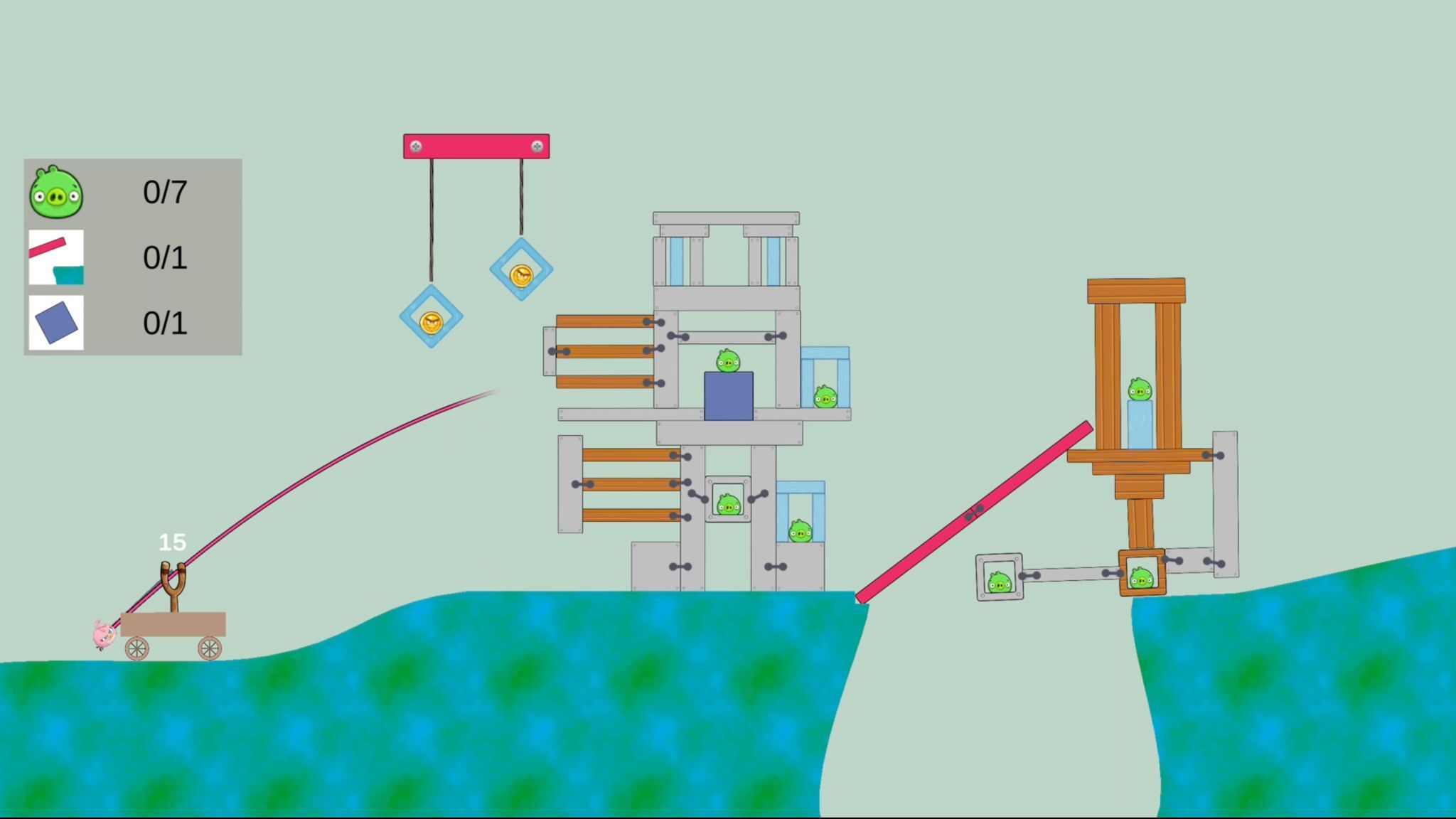 Extremely early build with different UI. The pigs use the design from Angry Birds Friends. Blocks and scenery is very simple. Extremely early build with different UI. The pigs use the design from Angry Birds Friends. Blocks and scenery is very simple.