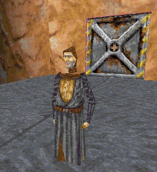 This human would be replaced by FITO, the droid administrator. This human model represents the moisture farmer in the final game. Default textures are visible.