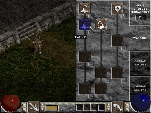 Old interface. Warcries Tree for the Barbarian in an old/alpha build. Most of the skills don't have icons.