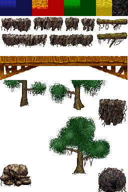 Background tileset with trees, bridge, and unused liquid graphics. Background tileset with trees, bridge, and unused liquid graphics.