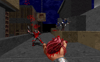 The red ninja on the left has been hit by a Ripper Heart projectile... The red ninja on the left has been hit by a Ripper Heart projectile...