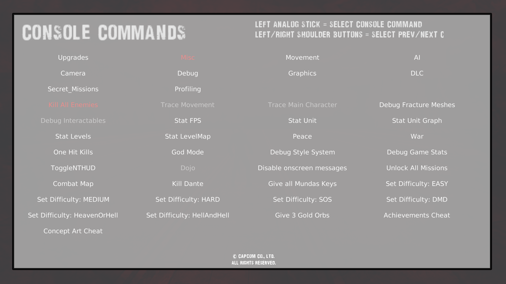Console Commands - Misc